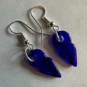 ARTISAN Talhakimt Cobalt Blue Pendant Czech Glass 1 1/2” long Sterling Earrings